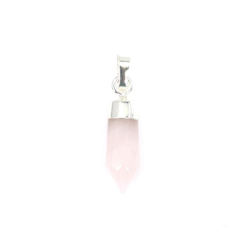 Rose Quartz Point Pendant - Silver - 6x16mm x 1pc
