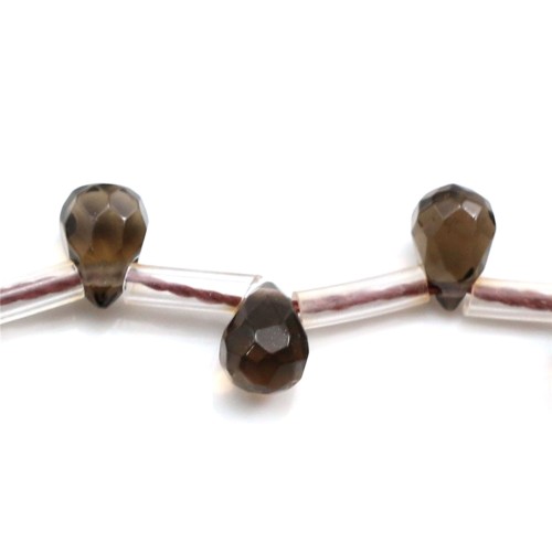 Smokey quartz drop facet 6x9mm x 40cm    