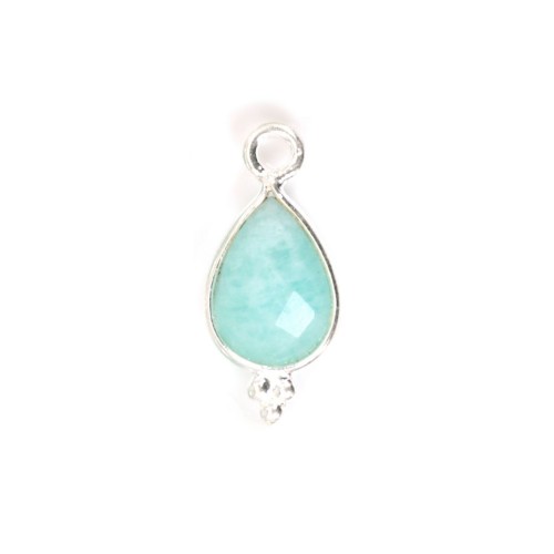 Breloque en Amazonite goutte facettée serti argent 925 doré à l'or fin 7x15mm x 1pc
