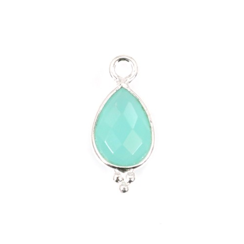 Chalcedony drop charm faceted set silver 925 7x15mm x 1pc