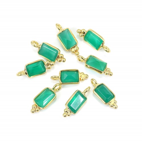 Breloque Agate verte rectangle sertie argent 925 doré à l'or fin 5x13mm x 1pc