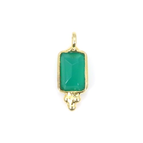Amuleto retangular de ágata verde em prata de lei 925 com banho de ouro fino 5x13mm x 1 unidade