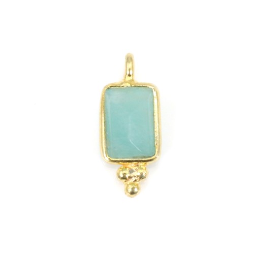 Amuleto retangular de amazonite em prata de lei 925 dourada com ouro fino 5x13mm x 1pc
