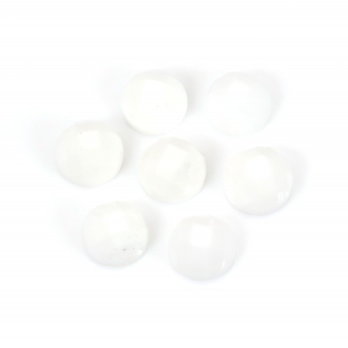 Cabochon agate blanc ronde facette 6.5mm x 1pc