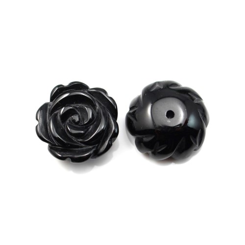 Cabochon agate noir  fleur  12mm x 1pc