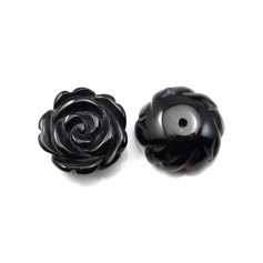Cabochon agate noir  fleur  15mm x 1pc