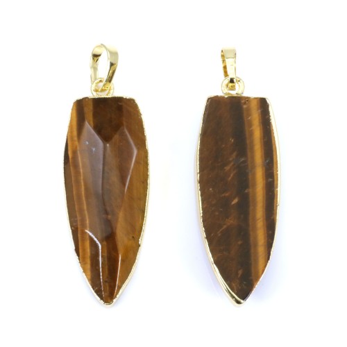 Pendant of aventurine, in shape of pointed drop, set in gold metal, 14 * 35mm x 1pc