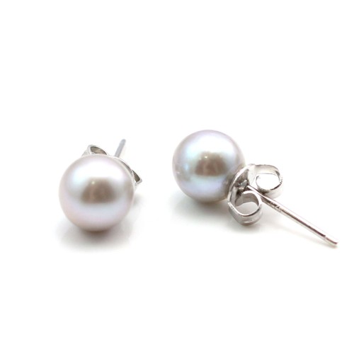 Boucles d'oreilles argent 925 perles d'eau douce grise 6.5-7mm x 2pcs