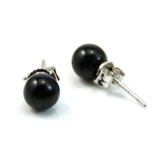 Boucles d'oreilles argent 925 agate noir 6mm  x 2pcs 