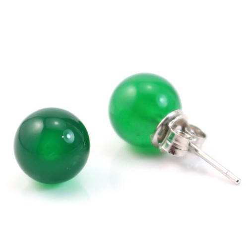 Earrings : green onyx & silver 925 round 8.5mm x 2pcs  