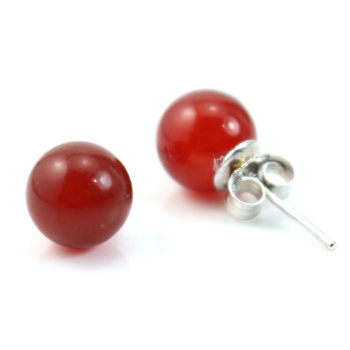 Boucles d'oreilles : agate rouge ronde argent 925 8mm x 2pcs 