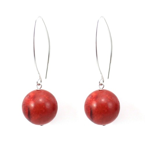 Boucle d'oreille argent 925 Corail éponge 14mm x 2pcs 