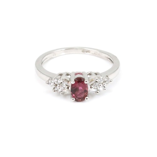 Red tourmaline ring 925 silver rhodium x 1pc