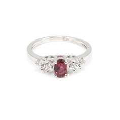 Red tourmaline ring 925 silver rhodium x 1pc