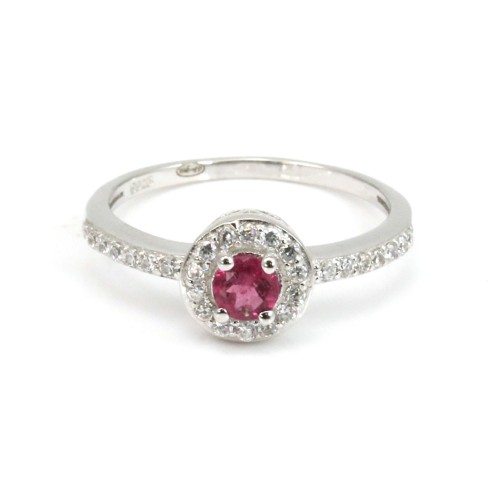 Red tourmaline ring 925 silver rhodium x 1pc
