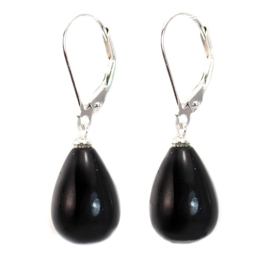 Earrings : onyx & dormeuse silver 925 x 2pcs  