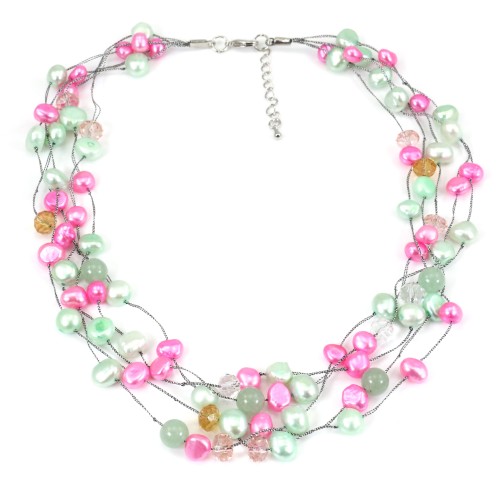 Collier perle d'eau douce multicolore & avanturine 5 rangs
