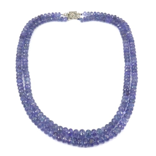 Necklace tanzanite faceted rondelle 2 strands 