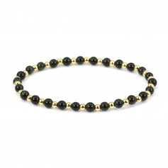 Bracelet obsidienne  4mm, avec perles dorées x 1pc