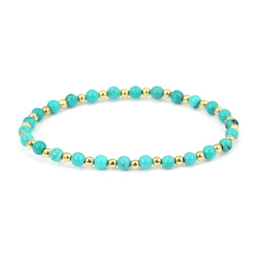 Bracelet turquoise reconstituée 4mm, avec perles dorées x 1pc