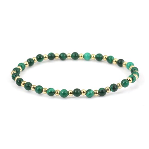 Bracelet malachite 4mm, avec perles dorées x 1pc
