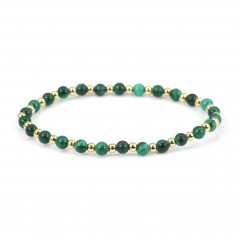 Bracelet malachite 4mm, avec perles dorées x 1pc