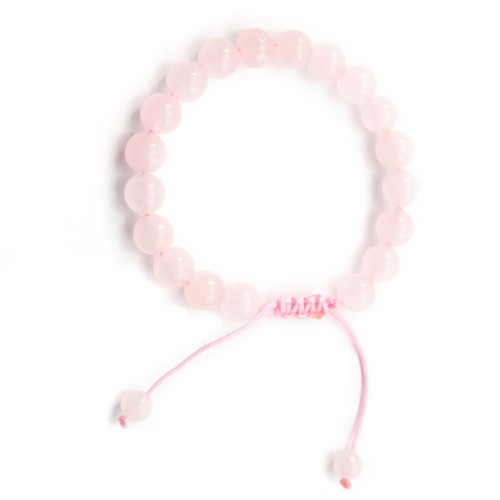 Bracelet Quartez rose boule rond 8mm 