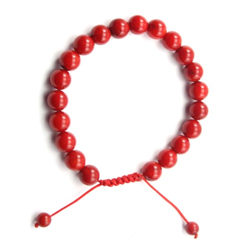 Bracelet Bamboo de mer teinte rouge boule rond 8mm 