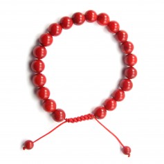 Bracelet Bamboo de mer teinte rouge boule rond 8mm 