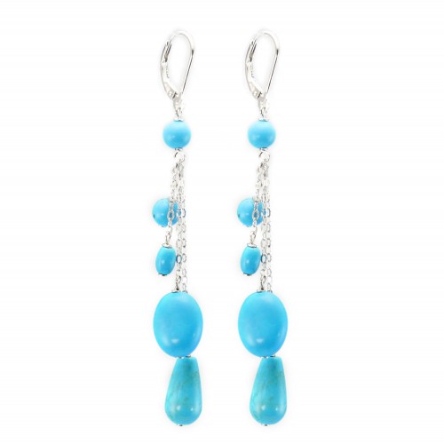 Boucle d'oreille turquoise reconstitué bleu argent 925 dormeuse x 2pcs