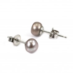 Boucle d'oreille argent 925 perle d'eau douce 6mm x 2pcs