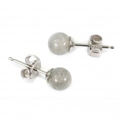 Earring silver 925 black agate 6mm x 2pcs 