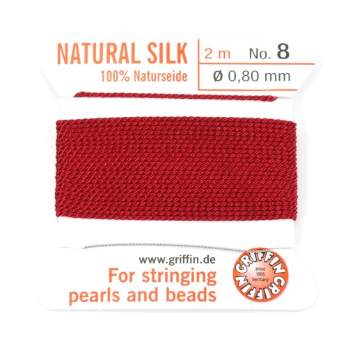 Fil de soie 0.80mm attaché à une aiguille grenat x 2m