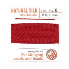 Fil de soie 0.80mm attaché à une aiguille grenat x 2m