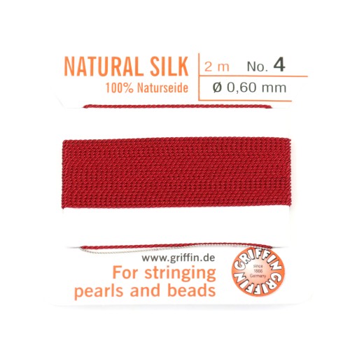 Fil de soie 0.60mm attaché à une aiguille grenat x 2m