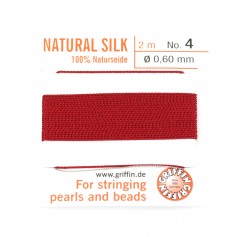 Fil de soie 0.60mm attaché à une aiguille grenat x 2m