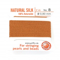 Fil de soie 0.80mm attaché à une aiguille cornaline x 2m