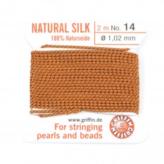 Fil de soie 1.02mm attaché à une aiguille cornaline x 2m