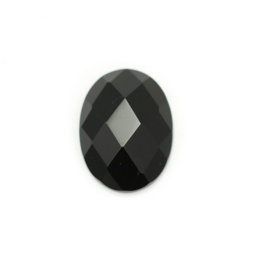Black Onyx oval faceted cabochon 10x14mm x 1pc