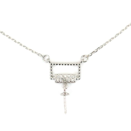 Chaîne en argent 925 rhodié  maille ovale & zirconium pour perle semi percé x 40cm