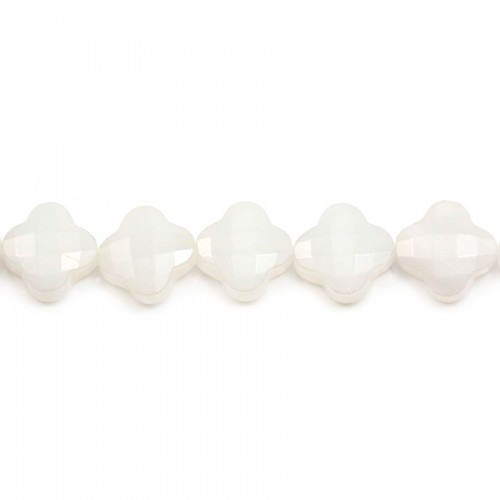 Jade Blanc trèfle facetté 10mm x 39cm