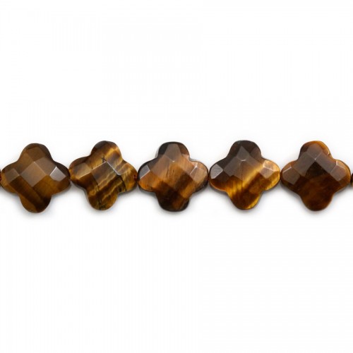 Oeil de Tigre trèfle facetté 10mm x 1pc