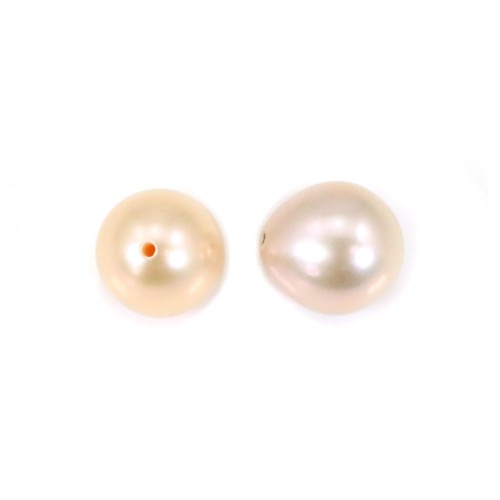 Salmon color half-drilled oval freshwater pearl 9-10mm x 1pc
