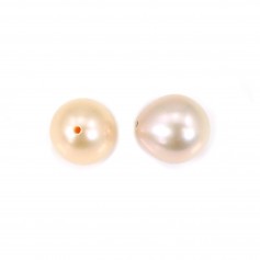 Perle d'eau douce semi-percée ovale couleur saumon 9-10mm x 1pc