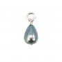 Azul Perla de agua dulce 6x8mm gota Charm - Rodio Plata x 1pc