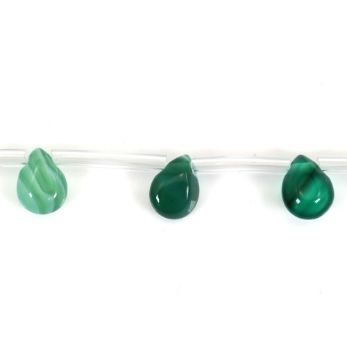 Agate verte goutte plat 10x14mm x 40cm