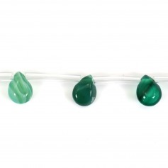Agate verte goutte plat 10x14mm x 40cm