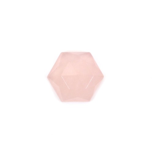 Cabujón hexagonal facetado de cuarzo rosa 10mm x 1ud