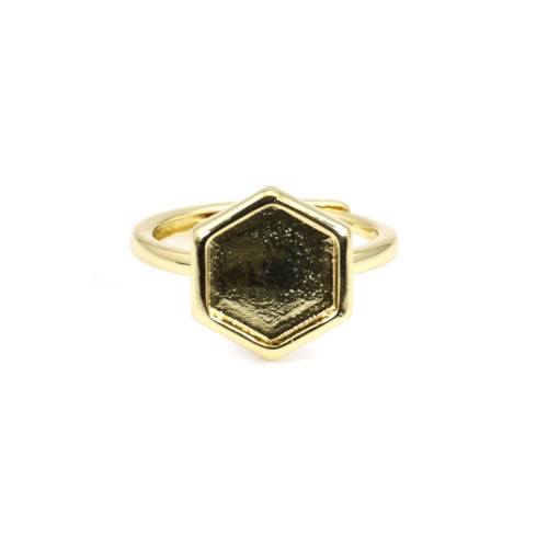 Bague réglable support cabochon hexagone 10mm - Doré x 1pc