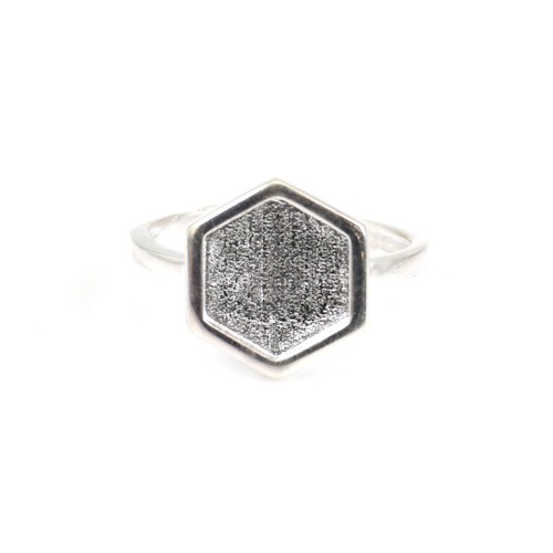 Anillo ajustable para cabujón hexagonal de 10mm - Plata 925 x 1pc